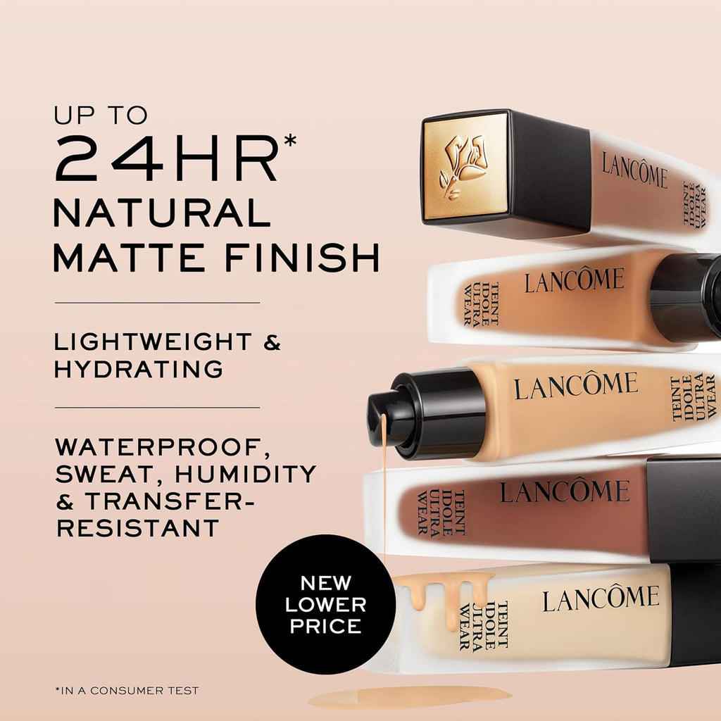 Lancôme Teint Idole Ultra Wear Natural Matte Foundation- Longwear, Medium-Full Coverage, Natural Finish, Waterproof & Hydrating Formula