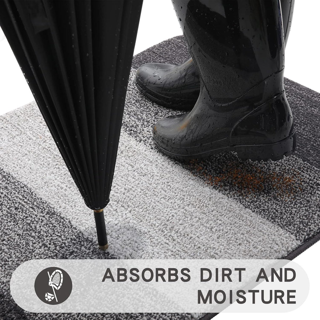 Indoor Outdoor Door Mat, 32X20 Non-Slip Absorbent Dirt Trapper, Low-Profile Washable Inside Entrance Front Floor Mat, Sturdy Soft Entry Doormats For Entryway, Grey