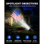 Hggh Solar Lights Outdoor Waterproof Ip67, 60 Led 3 Lighting Modes Solar Spot Lights Outdoor For Yard Garden Pathway Landscape, Auto On/Off, Function 2 In 1(Cool White, 4 Pack)