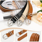 JASGOOD 3 Pack Women Leather Belts For Jeans Dresses Pants Ladies Faux Leather Waist Belt with Gold Buckle