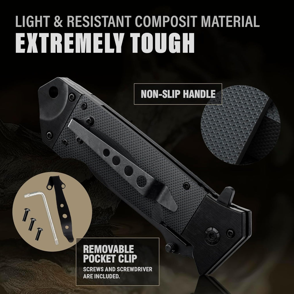 Spring Assisted Heavy Duty Pocket Knife for Men - 3.5" Tanto Sharp Blade - Folding Tactical Self Defense Japanese Knives with Portable Clip - for Hunting Camping Military Survival Work EDC 6688 BB