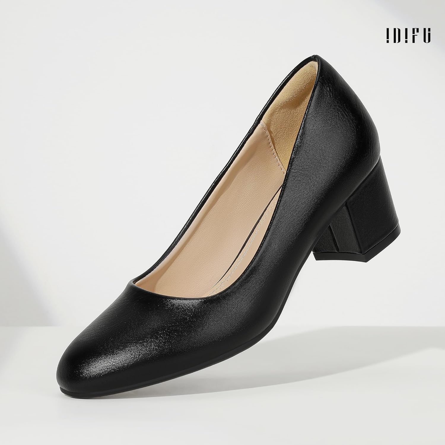 IDIFU IN2 Women's Pumps Closed Round Toe Low Block Chunky Heels Short Small Thick Heels Wedding Bridal Homecoming Work Prom Dress Shoes for Women Comfortable Cute Dressy Formal Classic Pumps Shoes