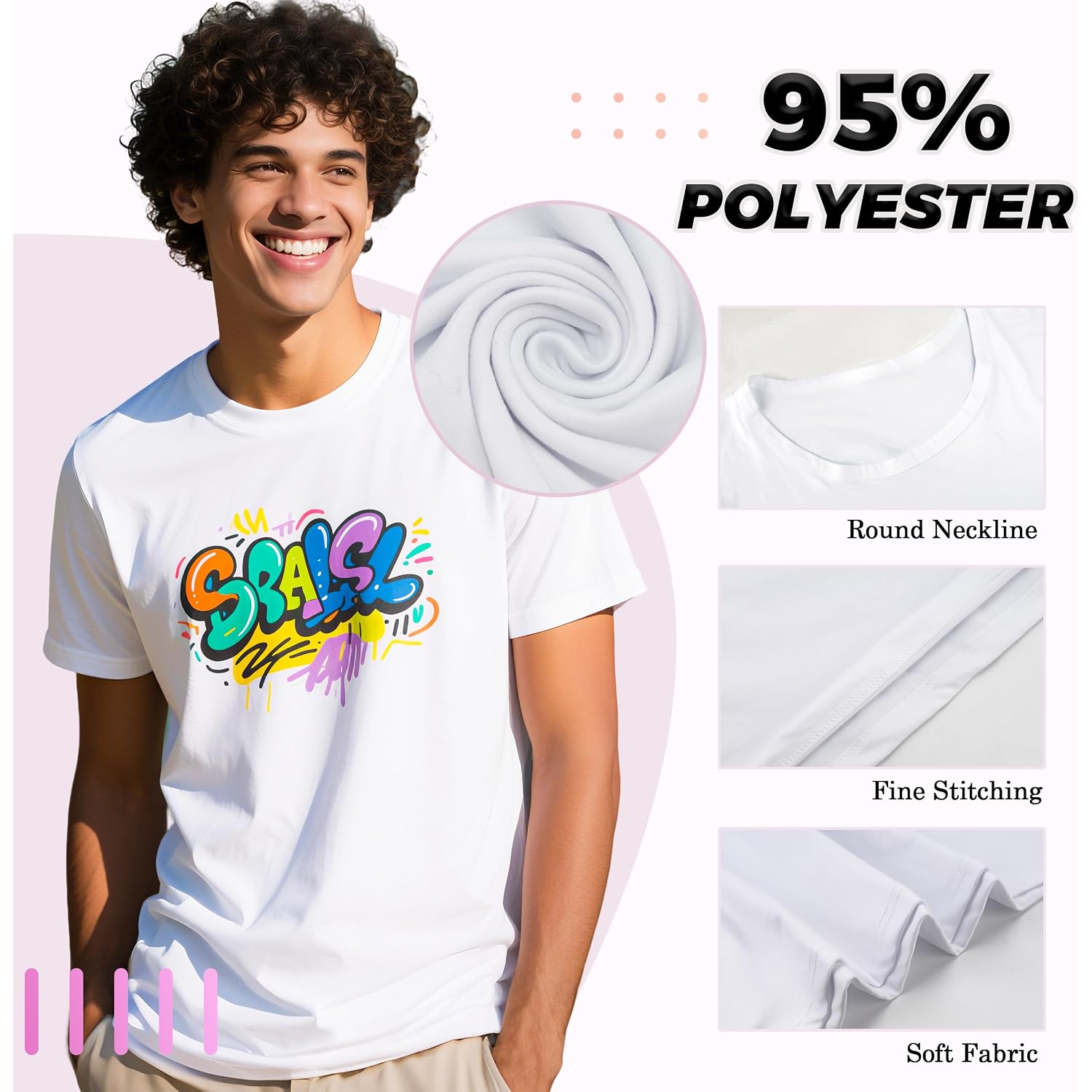 Joyclub White T Shirts Polyester Bulk Sublimation Blanks Wholesale Unisex Crew Neck Short Sleeve For Heat Transfer