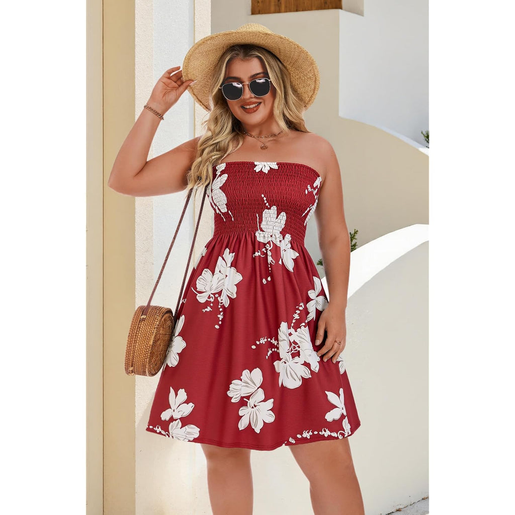 Chicgal Summer Dresses For Women Beach Cover Ups Strapless Boho Floral Print Sundress 2026