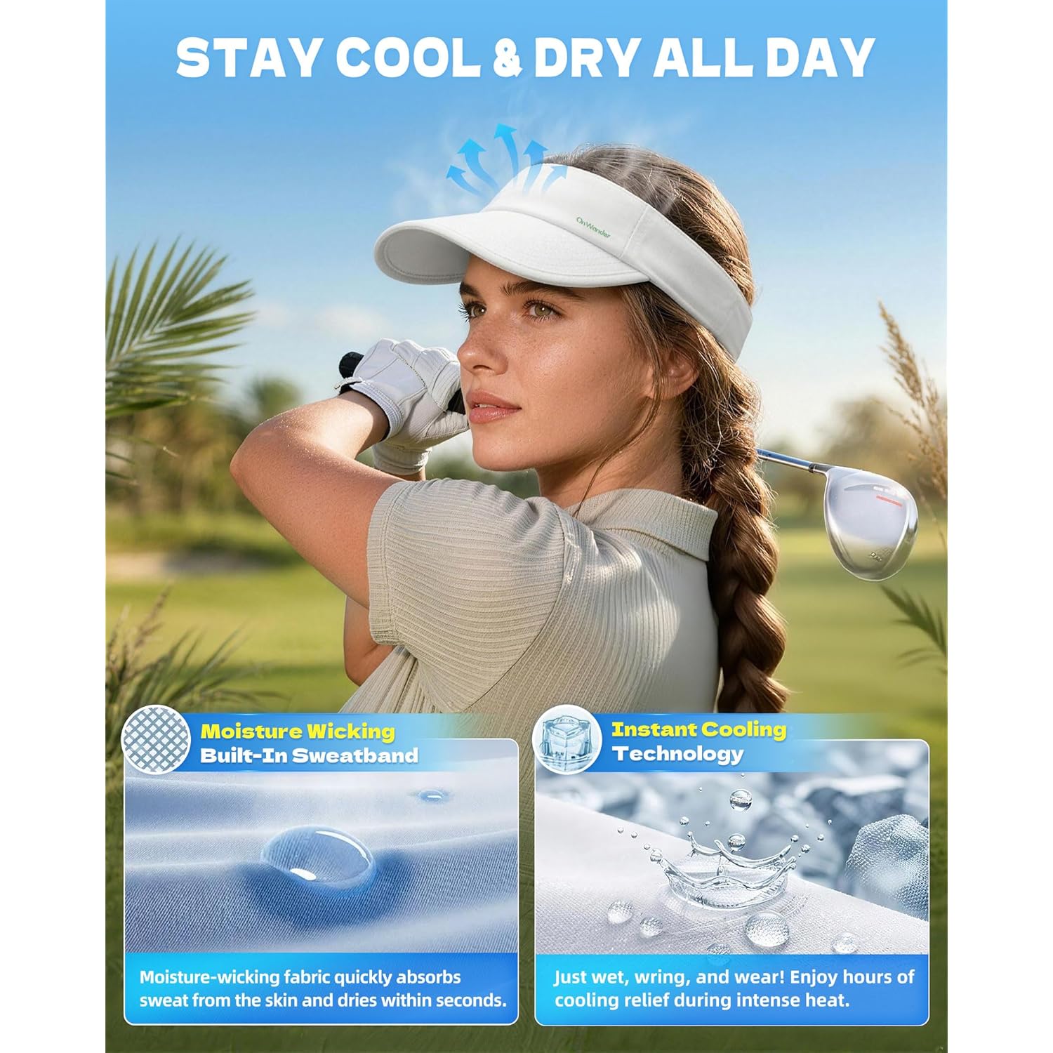 Sun Visor Hat for Women & Men – 3.2" Extended Brim, UPF 80+, Quick-Dry Sports Hat, Adjustable Fit, Running, Tennis, Golf