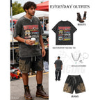 Graphic Tees Acid Washed Y2K Vintage Streetwear Cotton Short Sleeve T-Shirt Tops For Men Women