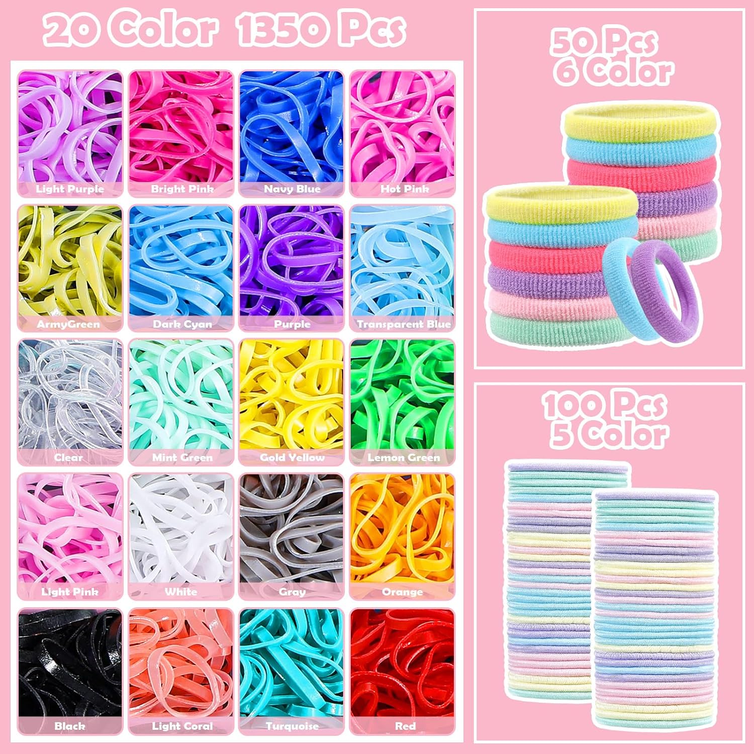 Auroray Hair Accessories For Girl, 1543 Pcs Elastic Hair Rubber Bands Set 20 Colors Elastic Hair Ties With Organizer Box Cotton Baby Hair Ties, Hair Tail Tools, Rat Tail Comb, Butterfly Hair Clips