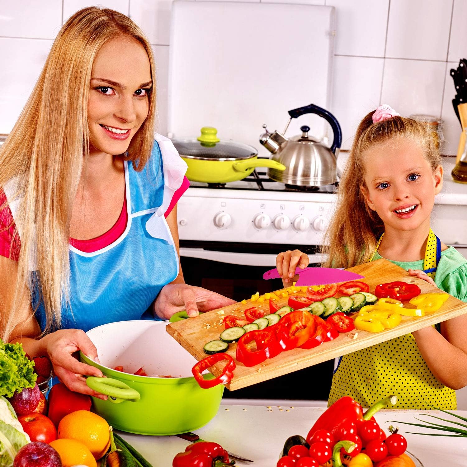 Jovitec 8 Pcs Kid Cooking Kitchen Knife Set, Plastic Serrated Edges Children'S Safe Chef Nylon Knives For Cutting Fruit Bread Cake Salad Lettuce Kids Cooking Supply(Multi Colors Square Knife)