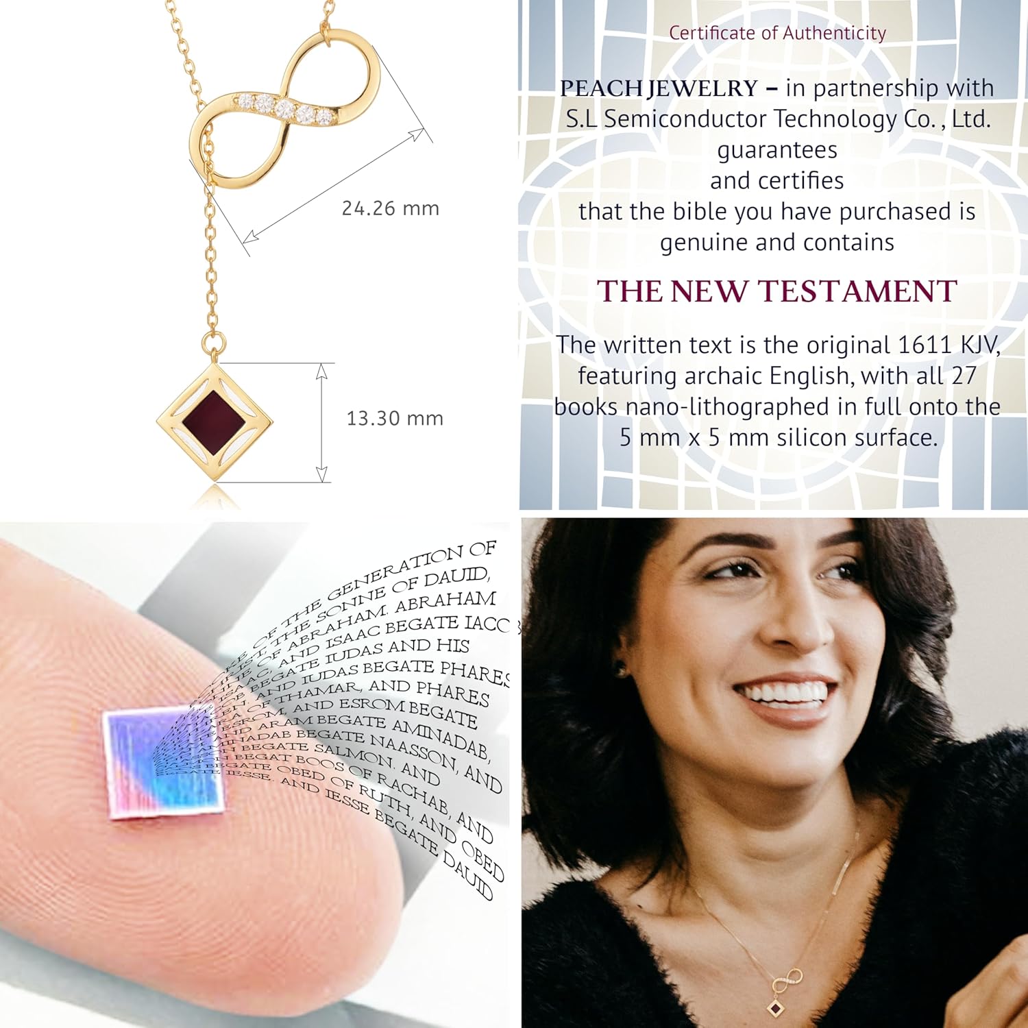 Nano Bible Infinity Necklace for Women – 925 Sterling Silver with Entire Holy KJV New Testament Engraved Pendant for Her – Religious Christian Jewelry Mothers Day Gift for Wife or Girlfriend
