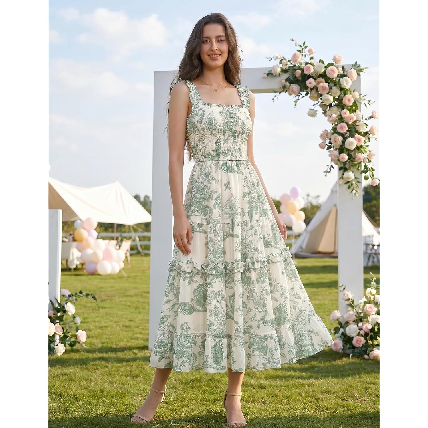 Scarlet Darkness Floral Dress For Women 2026 Flowy Sundress Smocked Cottagecore Dresses