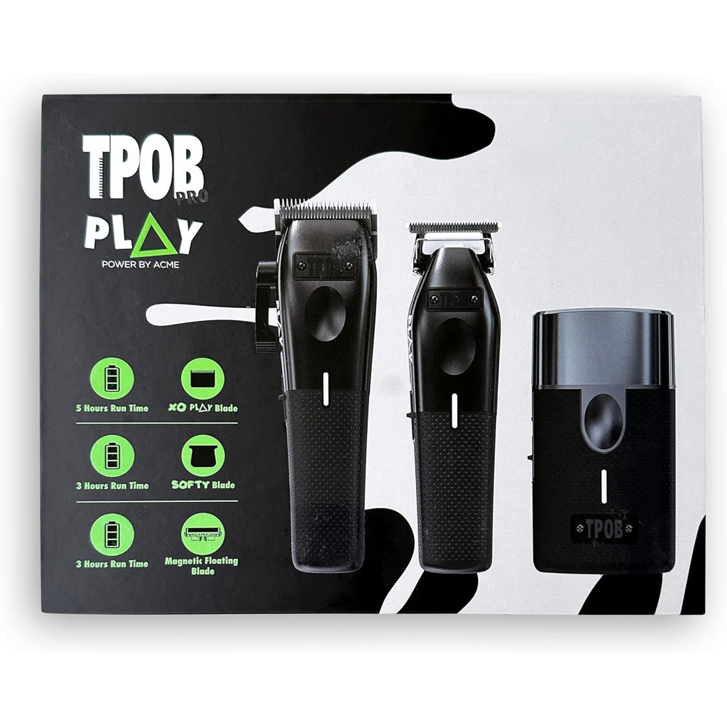 TPOB Play Barber Hair Clippers for Men 7500 RPM with Rubber Grips (Blackout 3 Set)