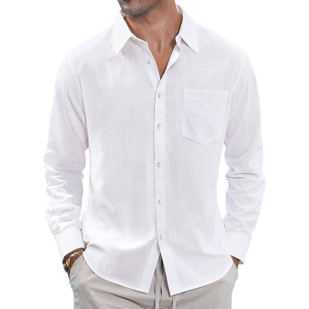 J.Ver Men'S Linen Shirts Casual Button Down Long Sleeve Shirt Solid Spread Collar Summer Beach Shirts With Pocket