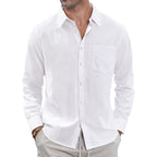 J.Ver Men'S Linen Shirts Casual Button Down Long Sleeve Shirt Solid Spread Collar Summer Beach Shirts With Pocket