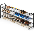 3-Tier Long Shoe Rack For Closet Metal Shoe Organizer For Entryway, Wide Stackable Shoe Storage Shelf With Sturdy Wire Grid For Closet Floor, Bedroom, Black