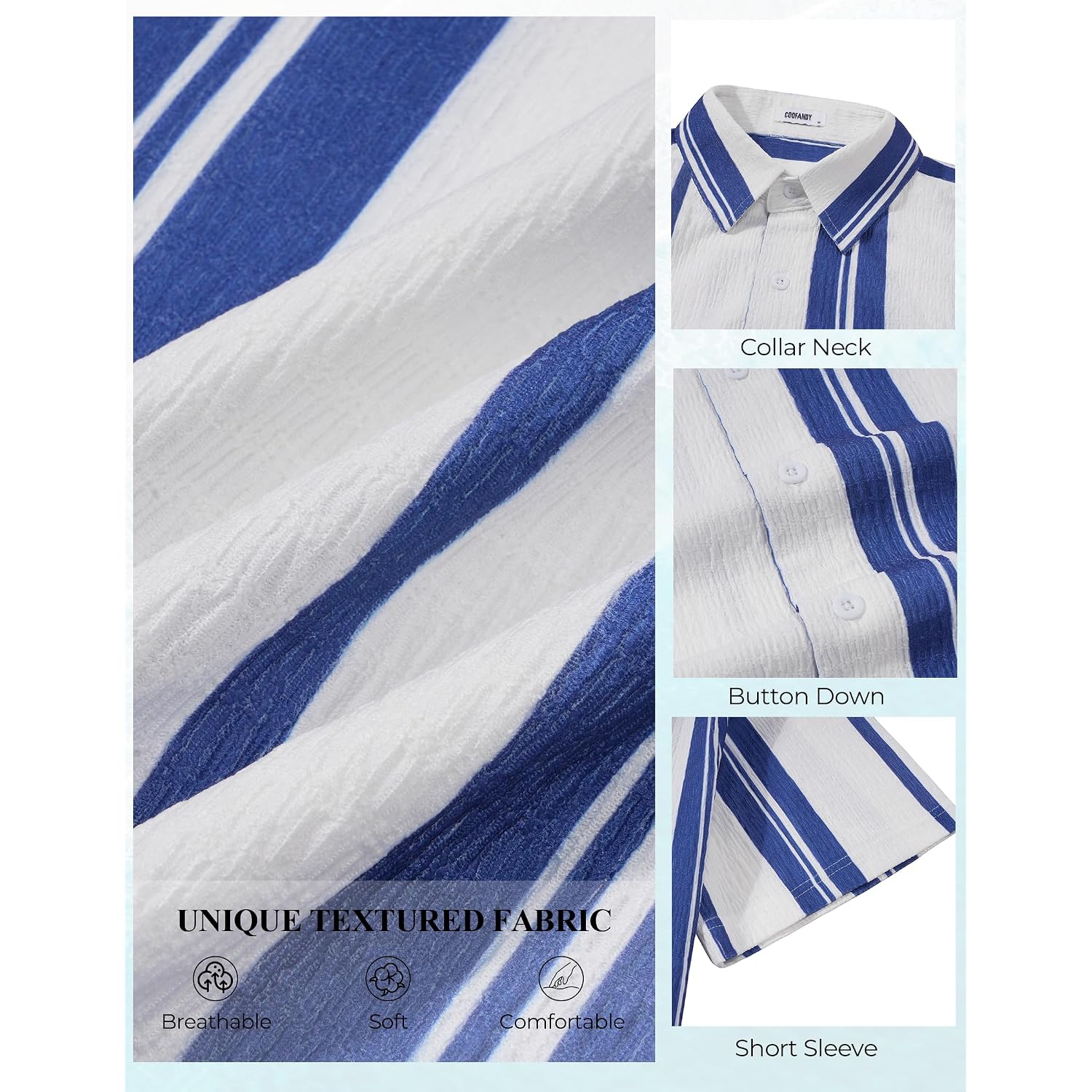 Coofandy Mens Short Sleeve Casual Shirts Button Down Striped Summer Shirts Textured Vacation Beach Shirt