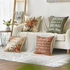 AVOIN colorlife Spring Home Sweet Home Terracotta Sage Throw Pillow Covers, 18 x 18 Inch Seasonal Fall Eucalyptus Floral Motto Cushion Case for Sofa Couch Set of 4