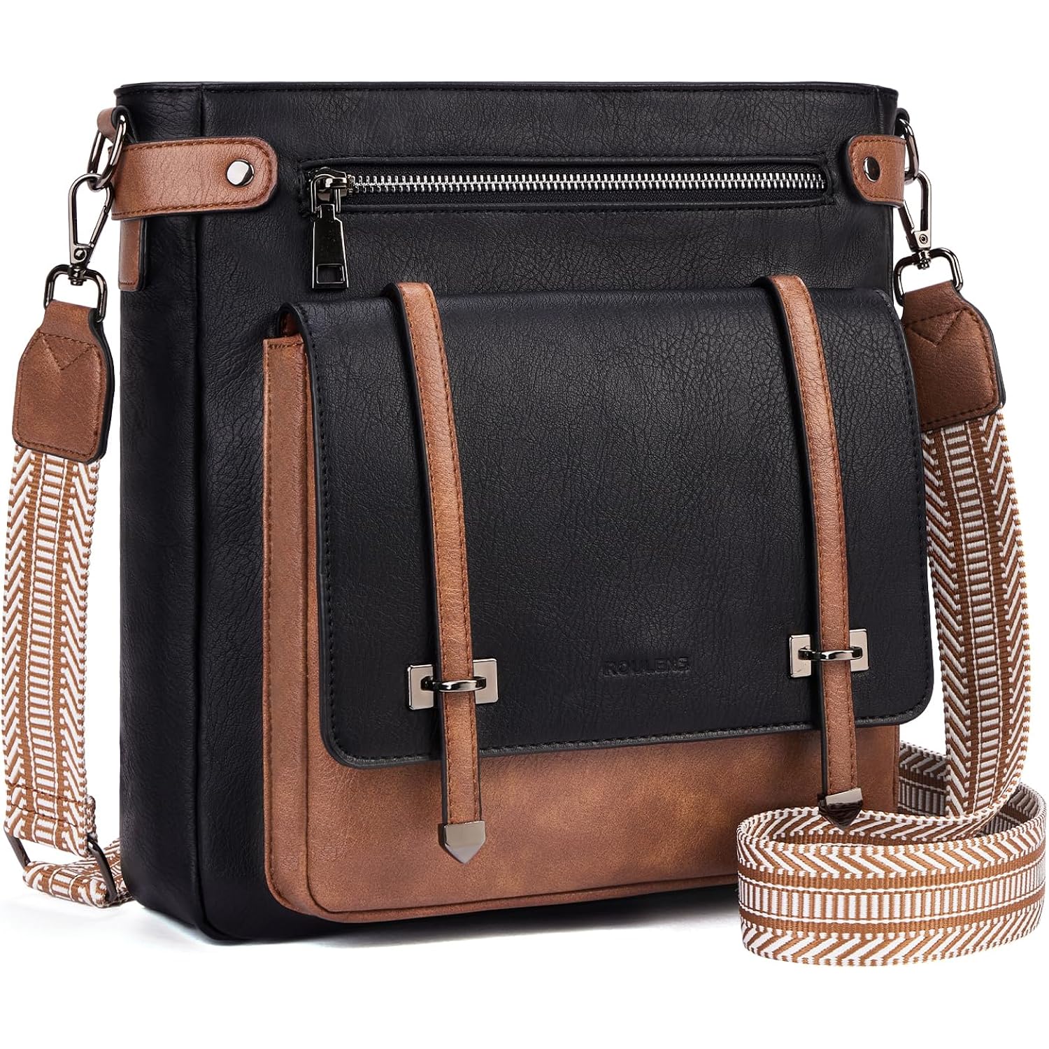 Roulens Crossbody Bags For Women,Multi Pocket Crossbody Purses Vegan Leather Shoulder Handbags Travel Purse Adjustable Strap
