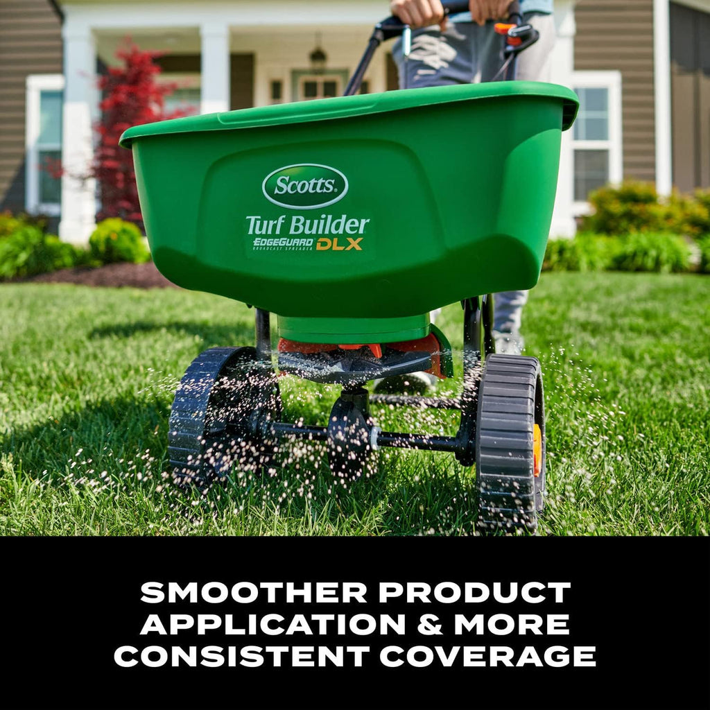 Scotts Turf Builder Edgeguard Dlx Broadcast Spreader For Seed, Fertilizer, Salt, Ice Melt, Holds Up To 15,000 Sq.Ft. Product, Green | Spreader For Lawn Fertilizer, Weed & Insect Control, Grass Seed, And Ice Melt, Holds Up To 15,000 Sq. Ft. Of Product