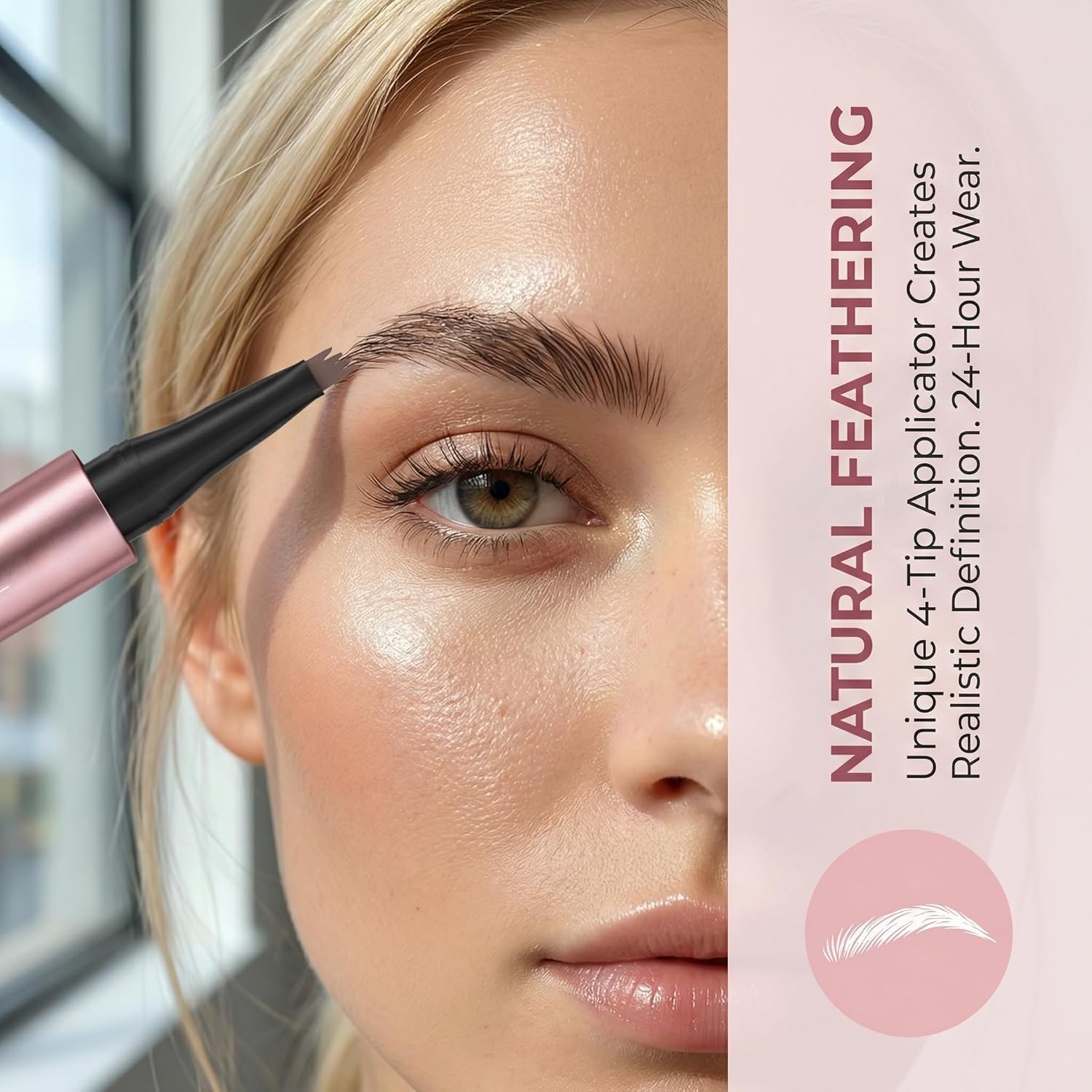 4-Tip Eyebrow Pen, Professional Makeup, 24Hr Wear, Waterproof, 6 Colors Available, Hair-Like Strokes, Rose Gold (2#Dark Coffee)