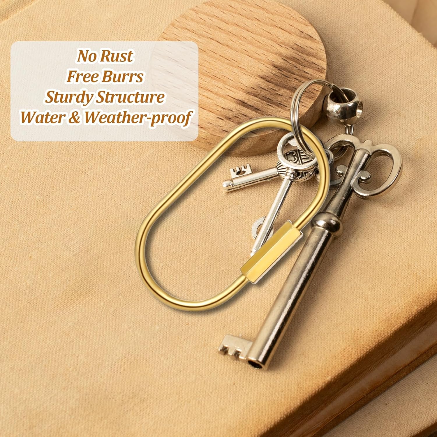 2.52 x 1.34 Inch 2 Pcs Brass Screw Lock Keychain, Durable Brass Screw Lock Clip Key Ring, Simple Style Car Keychain for Men Women Gold