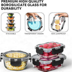 Razab 30 Pc Glass Food Storage Containers With Lids - Reusable Glass Meal Prep Containers For Lunch And Leftovers - Airtight & Leakproof Snap Locking Lids - Oven, Freezer, Microwave, Dishwasher Safe