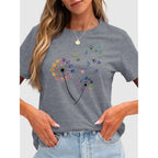 Anbech Womens Dandelion Graphic T-Shirts Teen Girls Cute Sunflower Print Casual Tee Tops Grey