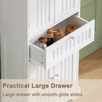 Choochoo 51" H Bathroom Floor Cabinet With Drawers And Adjustable Shelves | Bathroom Storage Cabinet, Freestanding Kitchen Pantry Cupboard With 4 Doors For Living Room, White