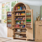 Ifget 71" Tall Arched Kitchen Pantry, Modern Fluted Wood Storage Cabinet With Doors, 3 Adjustable Shelves, 6 Door Shelves, Organizer, Versatile Cupboard For Kitchen, Bathroom, Natural