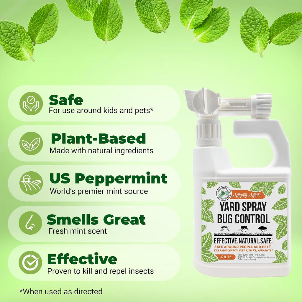 Mighty Mint Peppermint Oil Lawn & Yard Bug Control Spray – Natural Outdoor Pest Repellent For Fleas, Ticks, Mosquitoes, Ants, And More – Plant-Based, Extra-Strength Formula – 32 Oz (Pack Of 2)