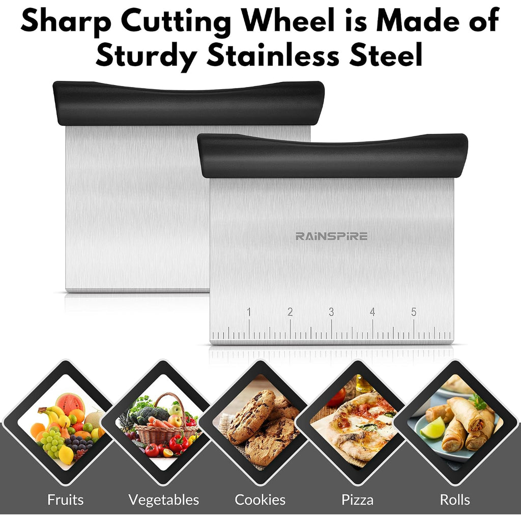 Bench Scraper, Stainless Steel Dough Scraper, Pastry Scraper, Pizza And Dough Cutter Multi-Purpose Scraper/Chopper, Pizza Cutter Food Chopper Baking Supplies Kitchen Gadgets, Black
