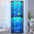Brottar 71" Tall Corner Display Cabinet With Led Lights & Glass Shelves | 6 Tier Curio Cabinet With Glass Doors, Human Body Sensor, Showcase Display Case For Collectibles, Living Room, Black