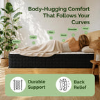 Full Size 12 Inch Hybrid Innerspring Mattress, Individual Pocket Coils Gel Memory Foam, Medium Soft Black & White Cover, Fiberglass Free Certipur-Us Certified Compressed Bed In A Box, 54" X 75"