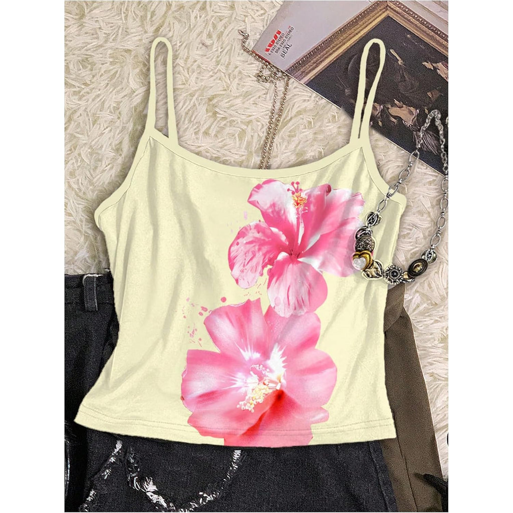 Soly Hux Women'S Cute Summer Floral Tops 3 Packs Spaghetti Strap Tight Tank Tops Beach Crop Camisole