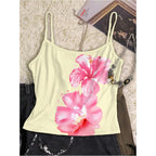Soly Hux Women'S Cute Summer Floral Tops 3 Packs Spaghetti Strap Tight Tank Tops Beach Crop Camisole