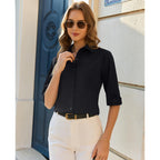 Button Down Shirts for Women: Slim Fit Stain Shield 3/4 Sleeve Dress Shirt Formal Work Button Up Blouses