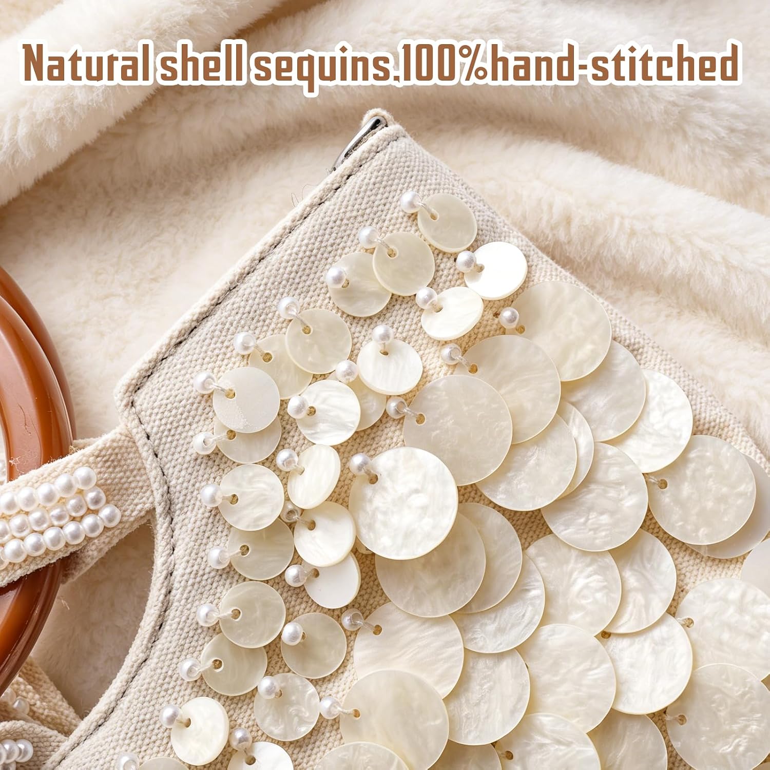 Shell Purse For Women Girls, Seashell Beaded Clutch Bag For Women 2026, Luxury Mother-Of-Pearl Handmade Top Handle Bag Beach Wedding Evening Party Handbag For Summer Resort Vacation