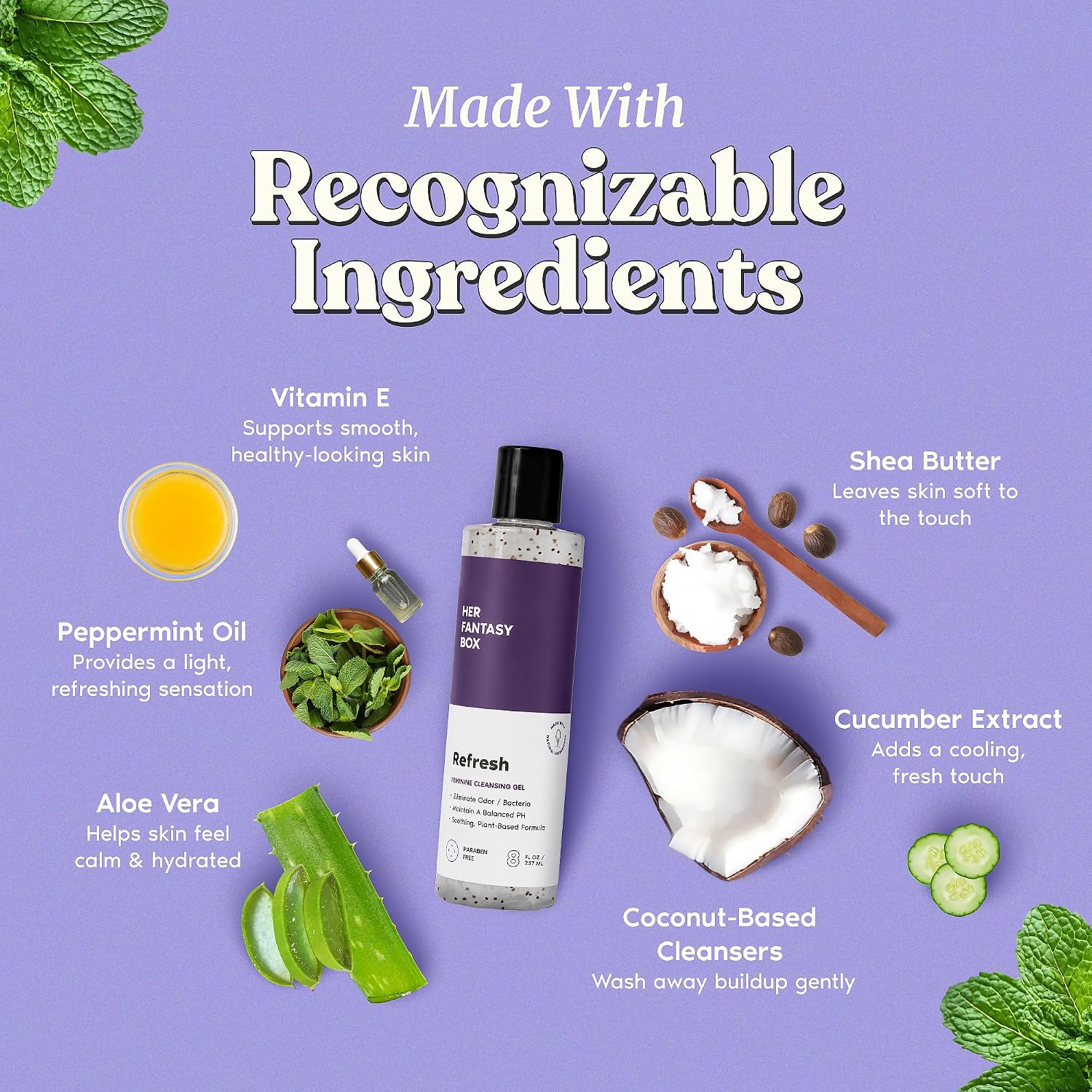 Her Fantasy Box | Refresh Ph Balancing Shower Gel - Natural Feminine Hygiene Solution For Gentle Cleansing, Odor Control, And Skin Nourishment - Ph-Balanced Formula For All Skin Types (8 Oz)