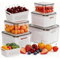 Hometall 5 Pack Fruit Storage Containers For Fridge, Plastic Fruit Containers For Fridge With Removable Colanders, Leakproof Fridge Organizers And Storage For Berry Vegetable Salad Lettuce Meat Food