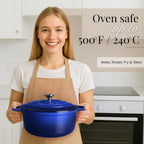 Nuovva Enamelled Cast Iron Dutch Oven Pot with Lid-6.4 Quart Non Stick Casserole Pot-Heavy Duty & Oven Safe up to 500° F for Bread Baking, Braising, Stews, Roasting - 28cm Dark Blue