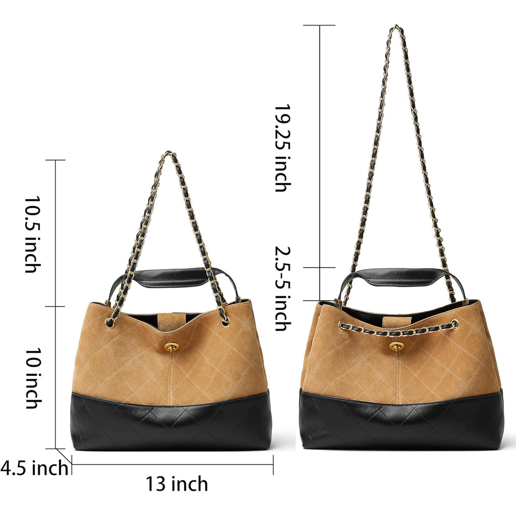 DORIS&JACKY Designer Satchel Tote Purse, Women Soft Lambskin Top Handle Shoulder Bag with Twist Lock Closure and Chain Strap