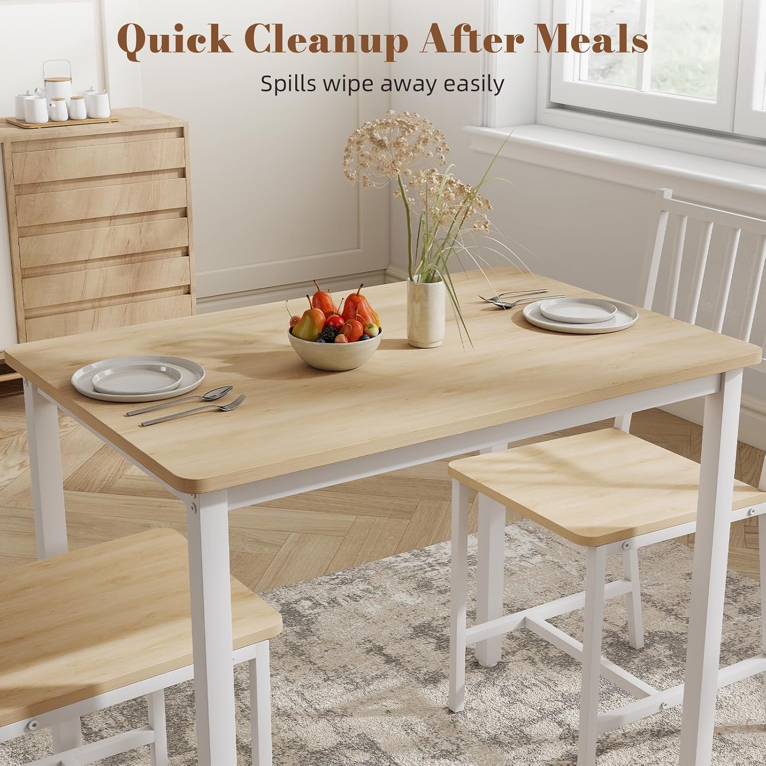 Small Space 3 Piece Dining Table Set For 2, Compact Kitchen Table Set With 2 Chairs & Adjustable Feet, Modern Breakfast Nook Furniture For Apartment, Dorm, Or Home, White