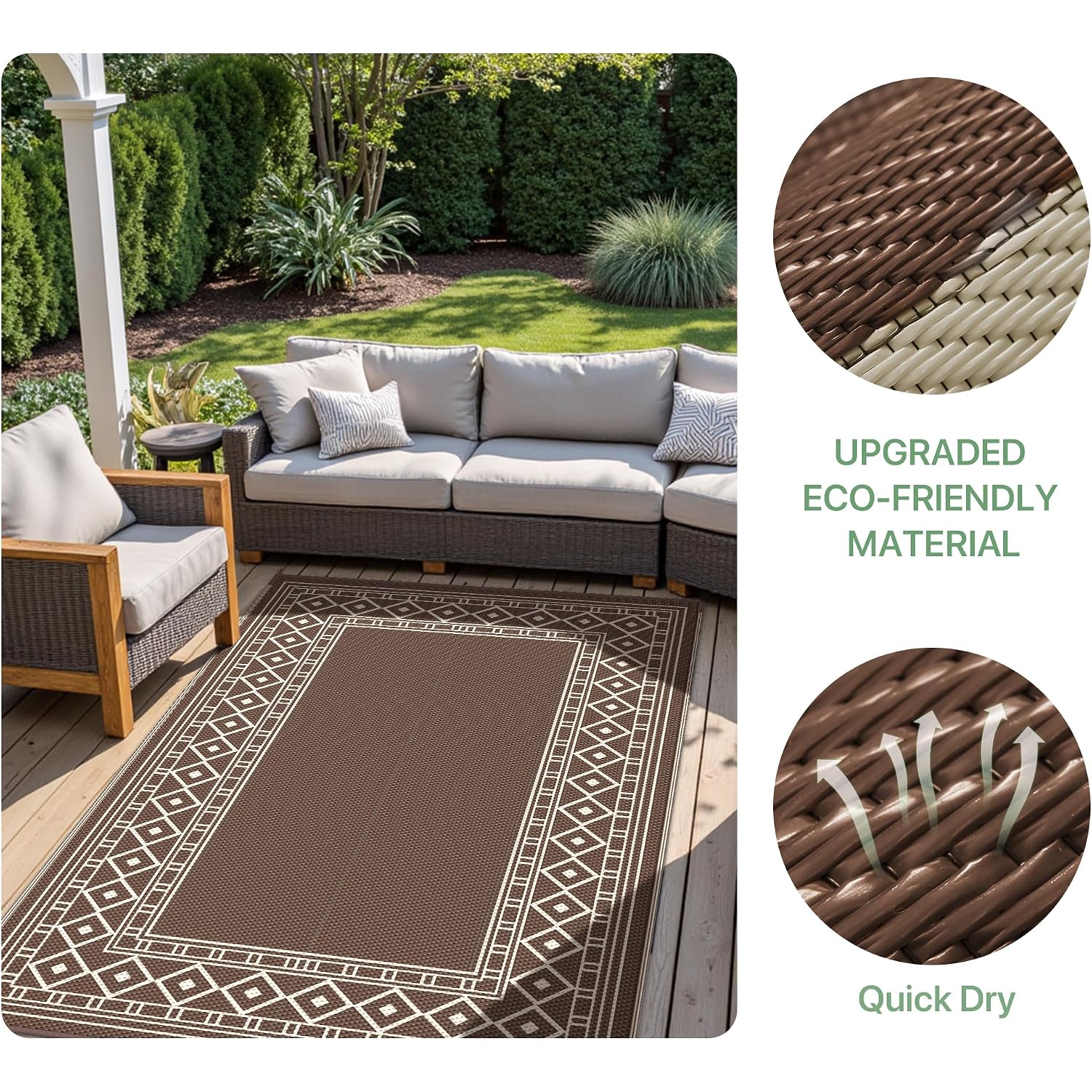 Genimo Outdoor Rug, Waterproof Plastic Rugs For Patio, 5'X8' Coffee Beige | Outside Larger Modern Carpet Mat For Porch Decor, Deck, Balcony, Camping, Rv, Backyard, Picnic, Beach, Reversible, Foldable