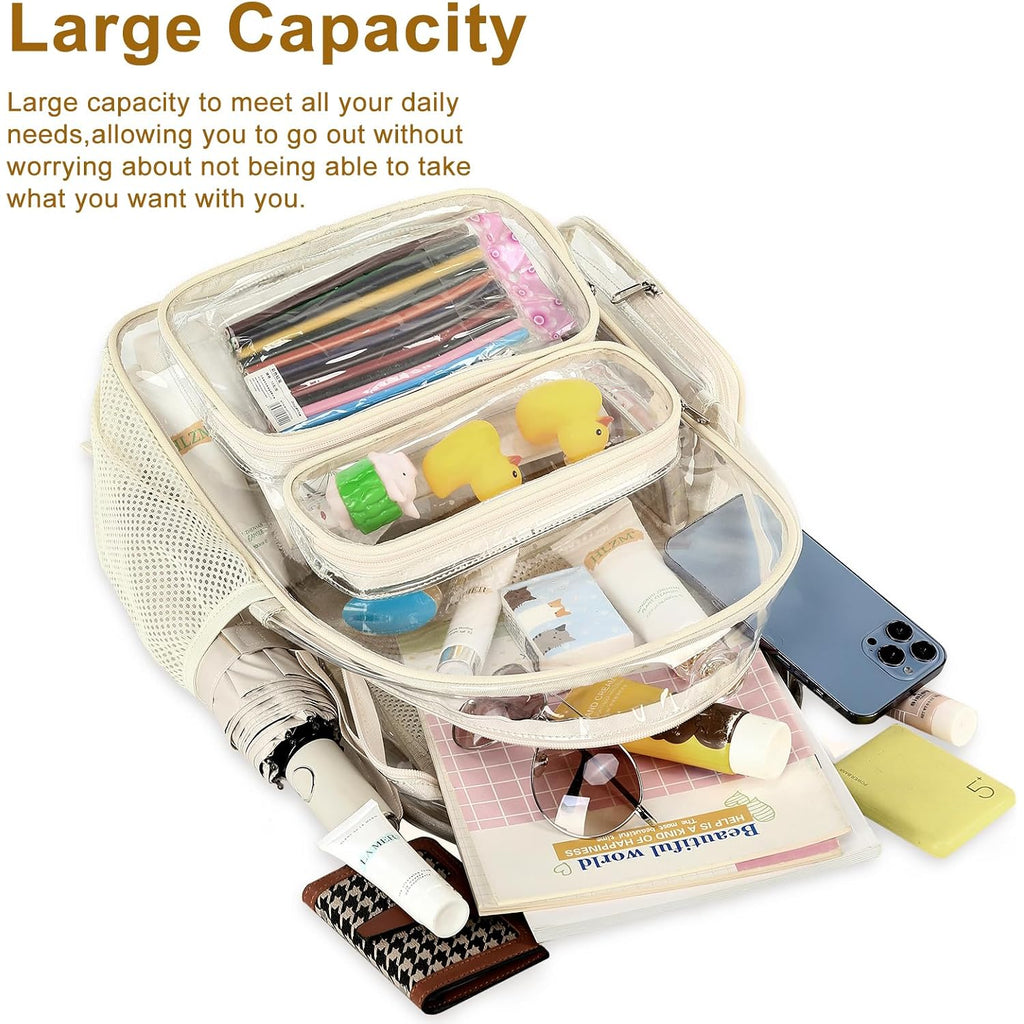 Btoop Clear Backpack Heavy Duty Transparent Backpack 17" See Through Bookbag For College Work Festival Security Padded Strap