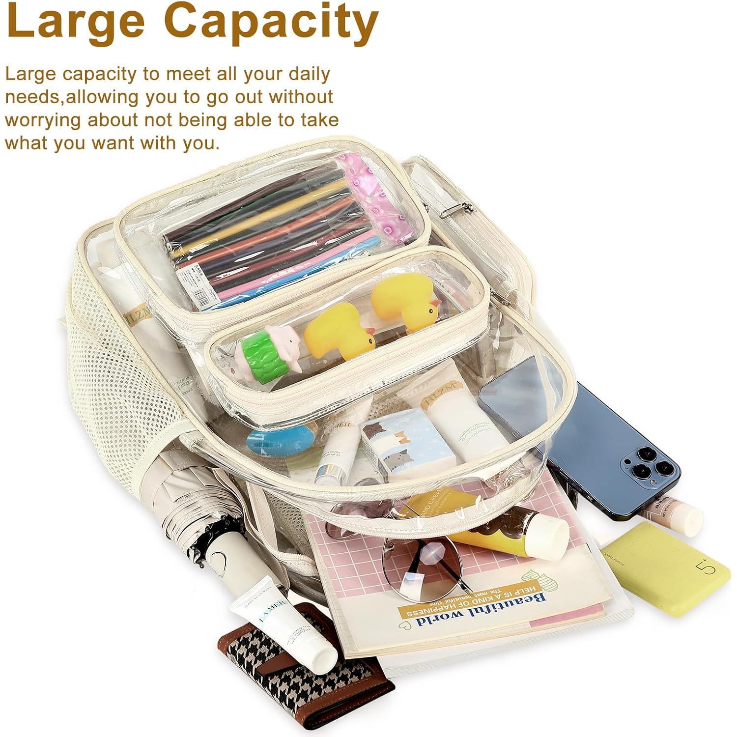 Btoop Clear Backpack Heavy Duty Transparent Backpack 17" See Through Bookbag For College Work Festival Security Padded Strap