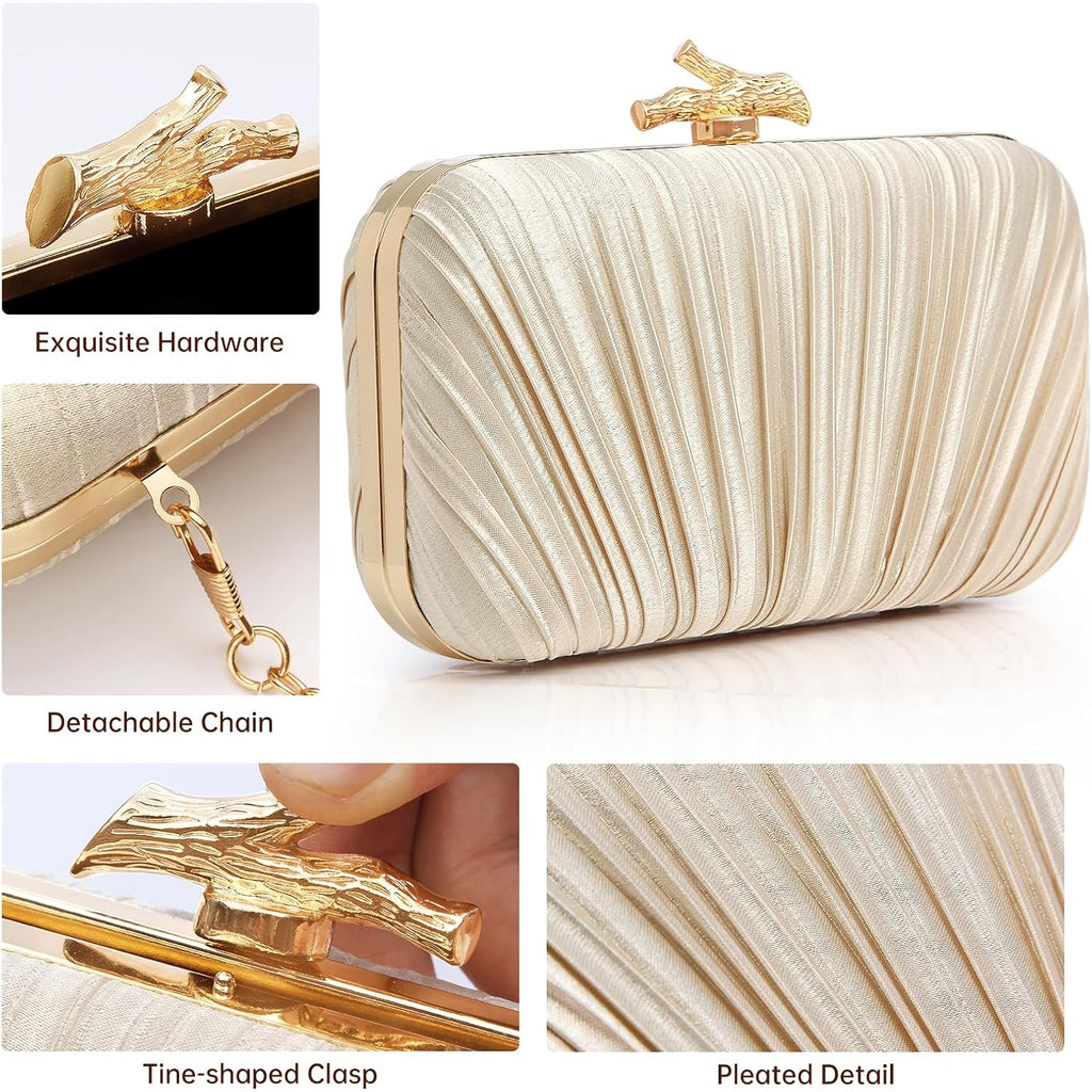 Purses for Women Evening Bag Handbags Formal Pleated Clutch Bag with Chain for Prom Wedding Party Black-tie affairs