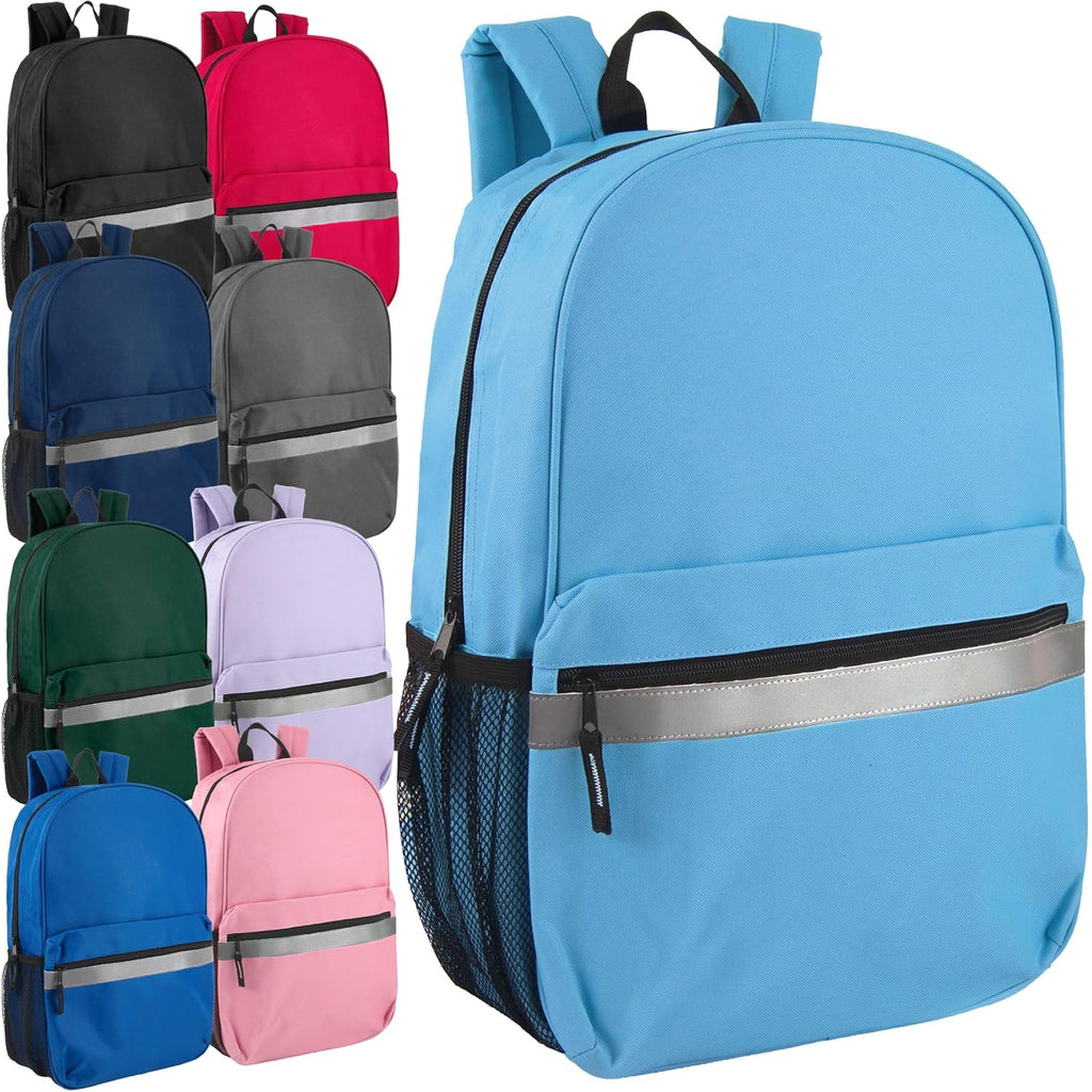 Trail Maker (24 Pack) 17" Backpack – Reflective School Backpack With Padded Straps, Water Bottle Pockets For Young Adults, Travel, Camp (Multi Color Pack)