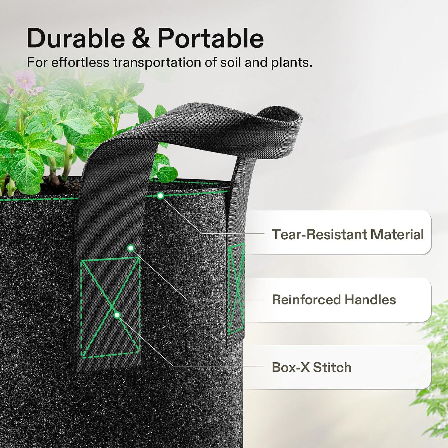 Vivosun 5-Pack 5 Gallon Grow Bags Heavy Duty 300G Thickened Nonwoven Plant Fabric Pots With Handles