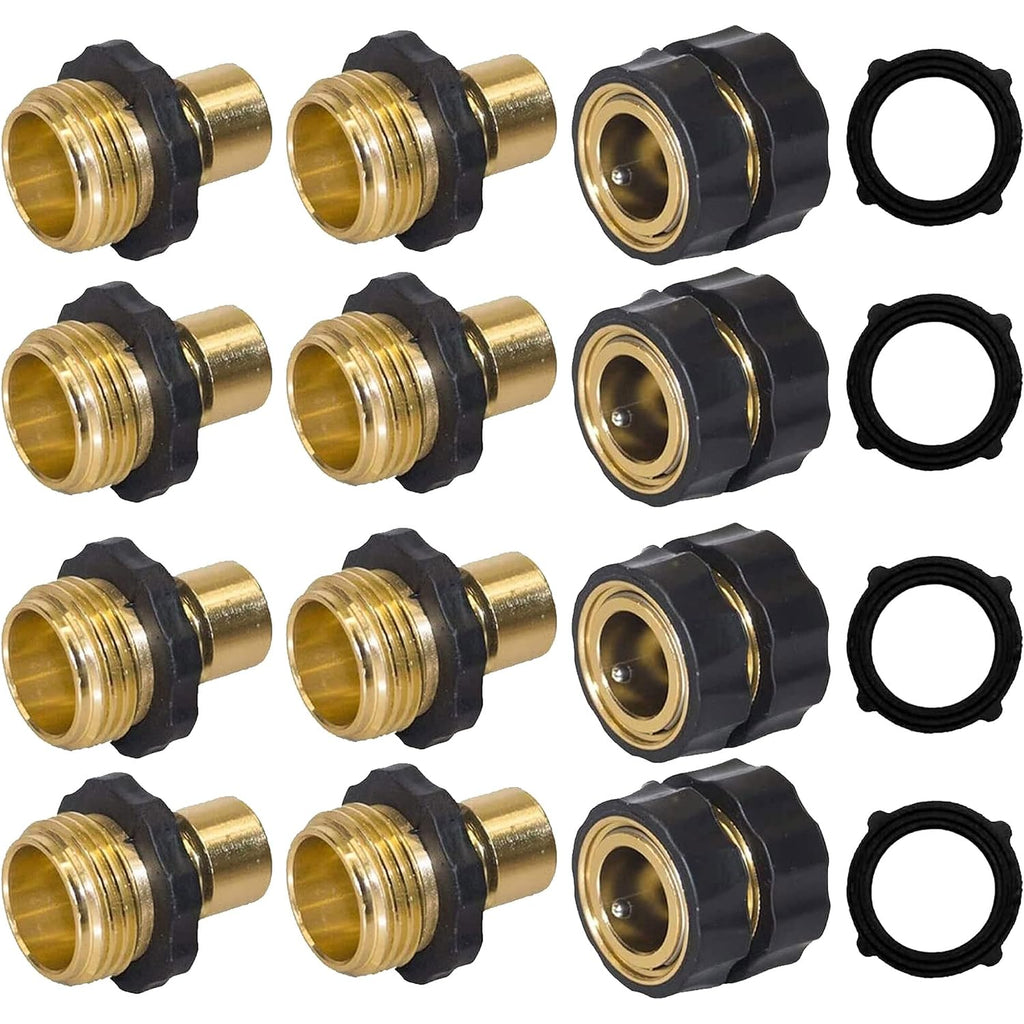 Hourleey 3/4 Inch Garden Hose Quick Connector, 4 Pcs Female & 8 Pcs Male Of No Leak Quick Connect Hose Fittings