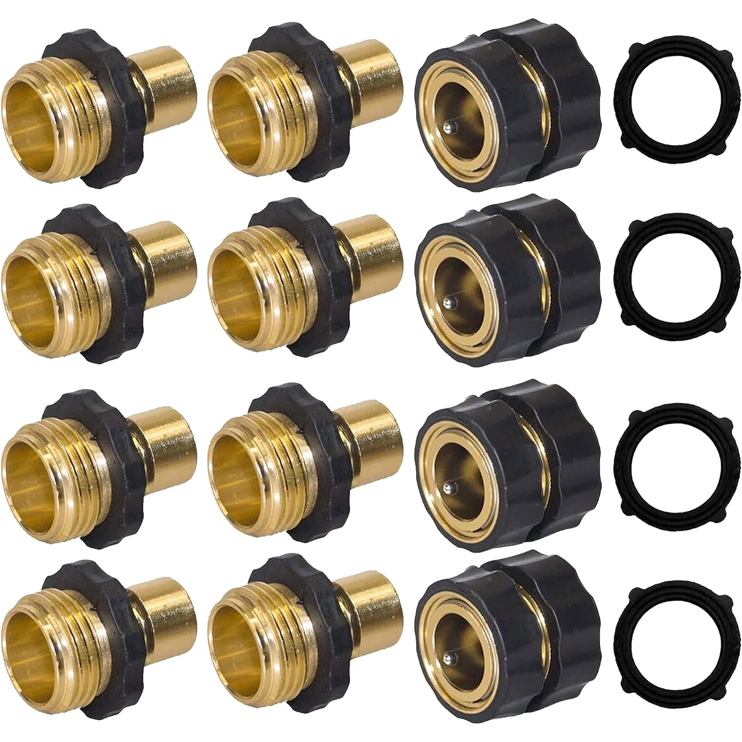 Hourleey 3/4 Inch Garden Hose Quick Connector, 4 Pcs Female & 8 Pcs Male Of No Leak Quick Connect Hose Fittings