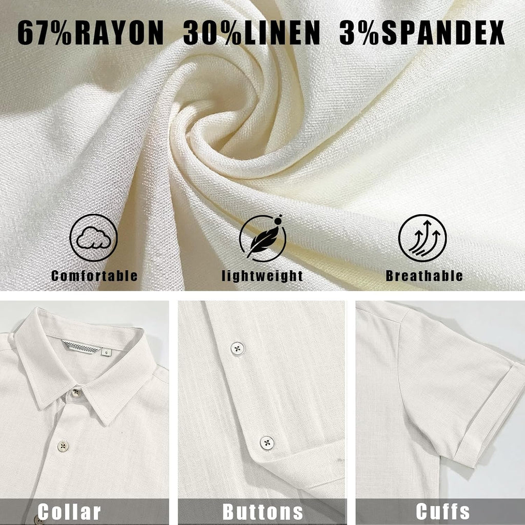 Curbodo Linen Blend Shirts For Men Casual Short Sleeve Button Down Shirt Cool Summer Beach Wedding Vacation Tops